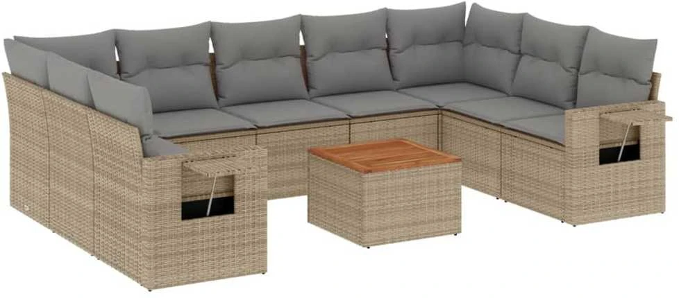 Sofa Sofos komplektas su pagalvėlėmis, 10 dalių, smėlio, poliratanas