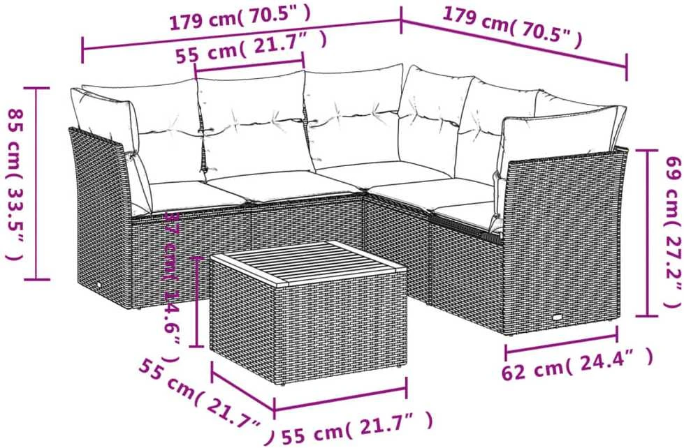 Sofa Sofos komplektas su pagalvėlėmis, 6 dalių, smėlio, poliratanas