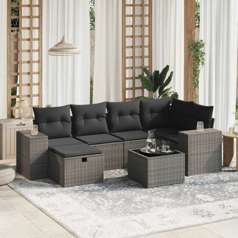 Sofa Sofos komplektas su pagalvėlėmis, 7 dalių, pilkas, poliratanas
