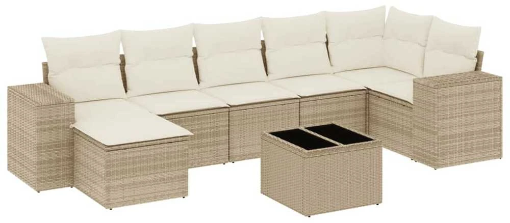 Sofa Sofos komplektas su pagalvėlėmis, 8 dalių, smėlio, poliratanas