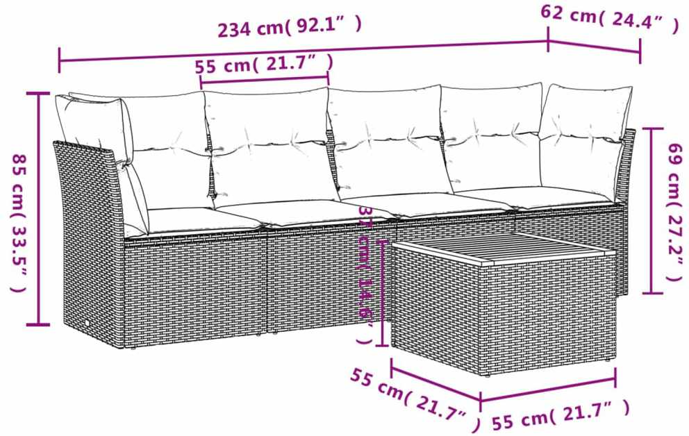 Sofa Sofos komplektas su pagalvėlėmis, 5 dalių, smėlio, poliratanas
