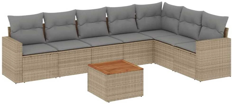 Sofa Sofos komplektas su pagalvėlėmis, 8 dalių, smėlio, poliratanas