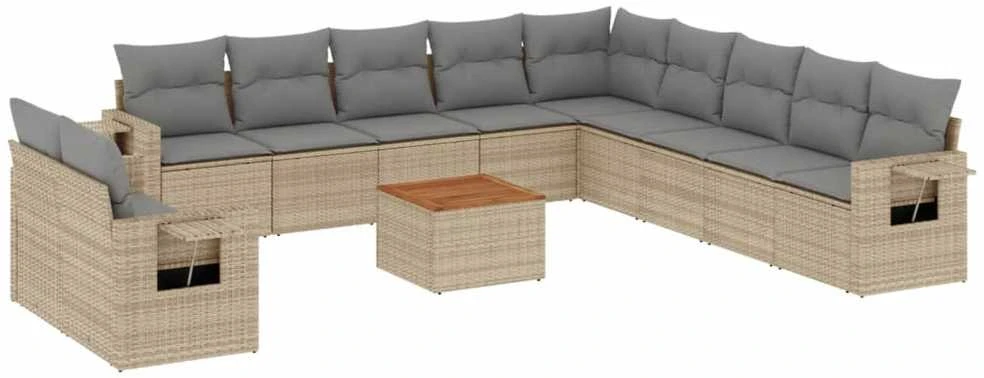 Sofa Sofos komplektas su pagalvėlėmis, 12 dalių, smėlio, poliratanas