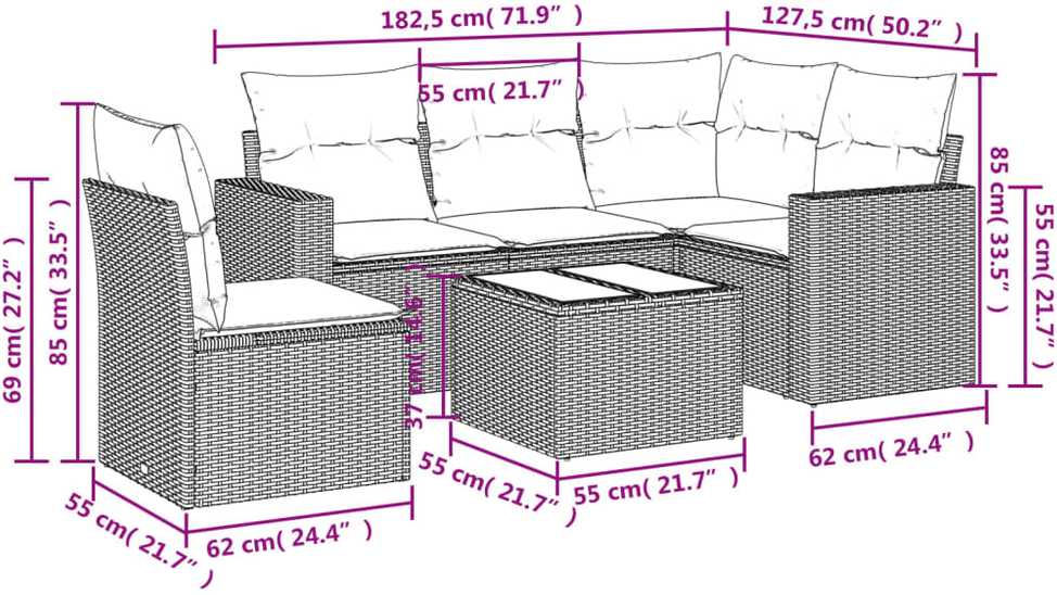 Sofa Sofos komplektas su pagalvėlėmis, 6 dalių, smėlio, poliratanas