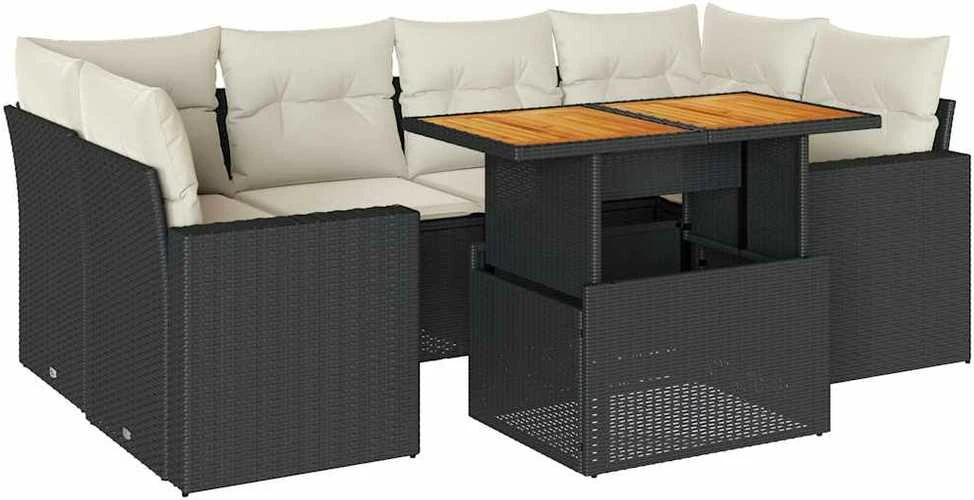 Sofa Sofos komplektas su pagalvėlėmis, 7 dalių, juodas, poliratanas
