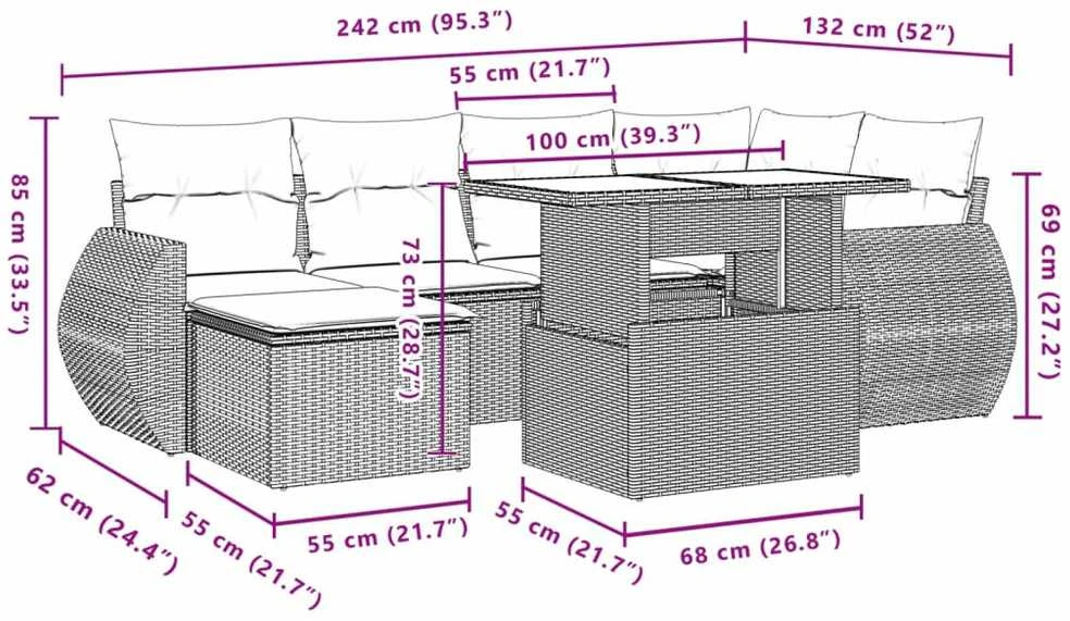 Sofa Sofos komplektas su pagalvėlėmis, 7 dalių, pilkas, poliratanas