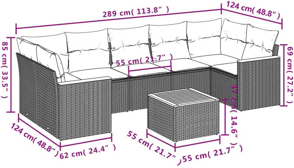 Sofa Sofos komplektas su pagalvėlėmis, 8 dalių, smėlio, poliratanas