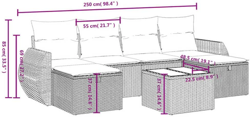 Sofa Sofos komplektas su pagalvėlėmis, 6 dalių, pilkas, poliratanas