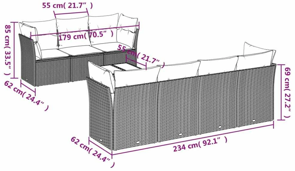 Sofa Sofos komplektas su pagalvėlėmis, 8 dalių, smėlio, poliratanas