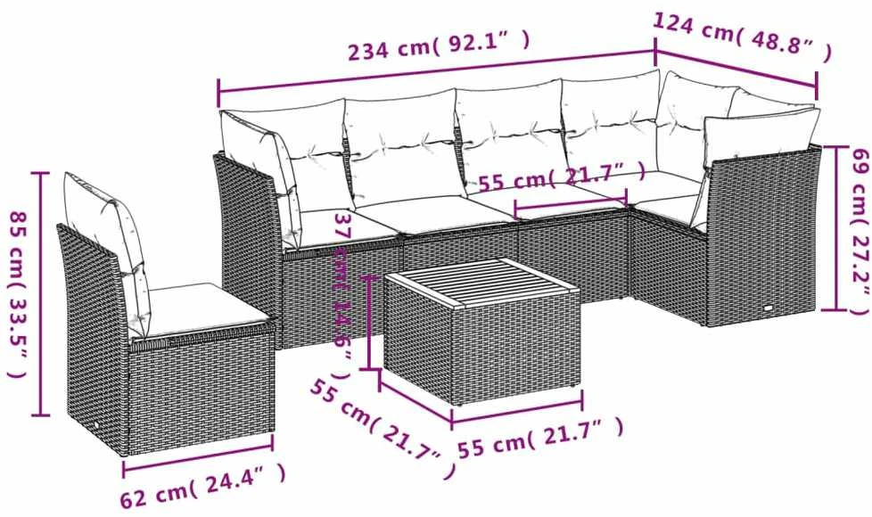 Lauko baldų komplektas Sofos komplektas su pagalvėlėmis, 7 dalių, smėlio, poliratanas