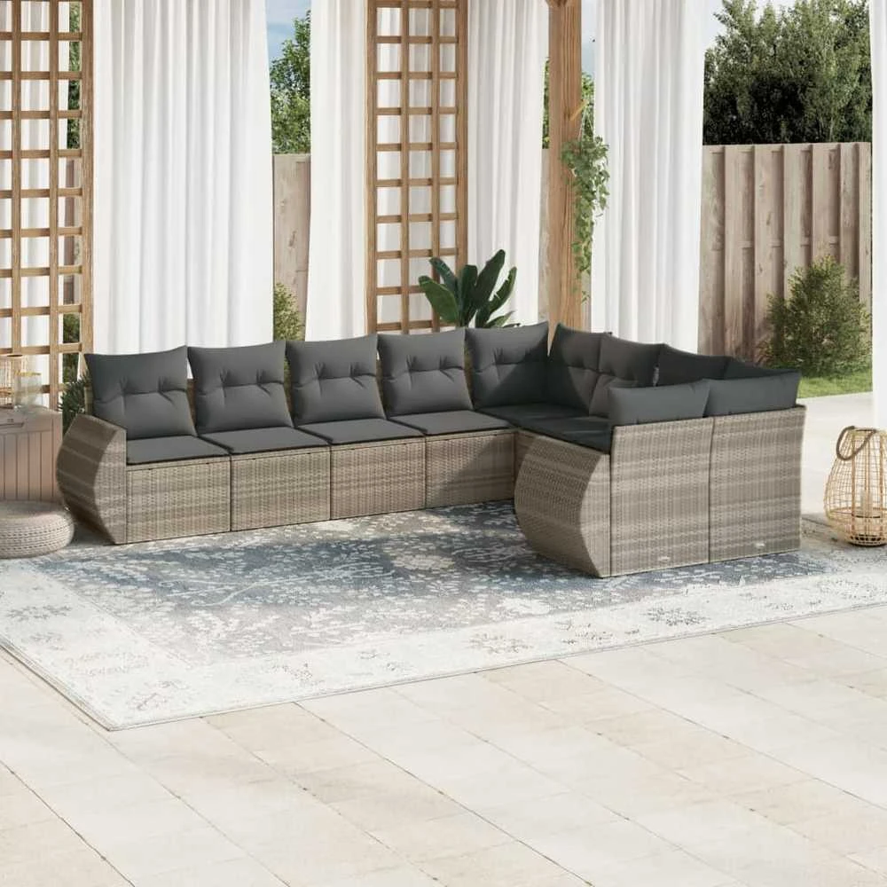 Sofa Sofos komplektas su pagalvėlėmis, 9 dalių, pilkas, poliratanas