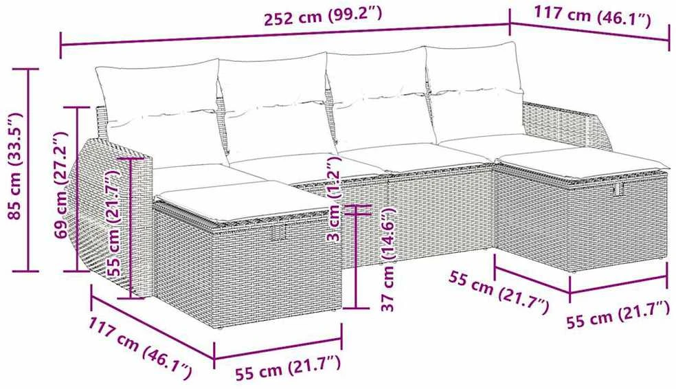 Lauko baldų komplektas Sofos komplektas su pagalvėlėmis, 6 dalių, smėlio, poliratanas
