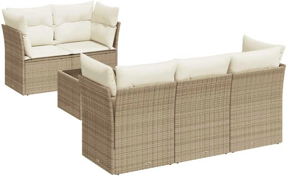 Sofa Sofos komplektas su pagalvėlėmis, 6 dalių, smėlio, poliratanas