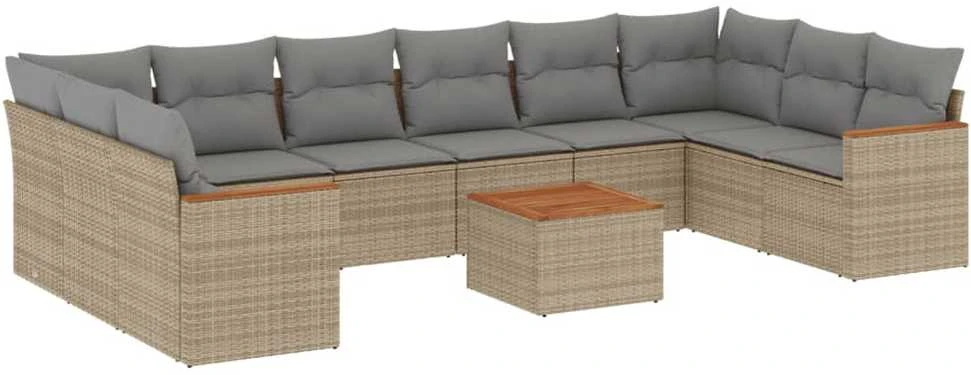 Sofa Sofos komplektas su pagalvėlėmis, 11 dalių, smėlio, poliratanas