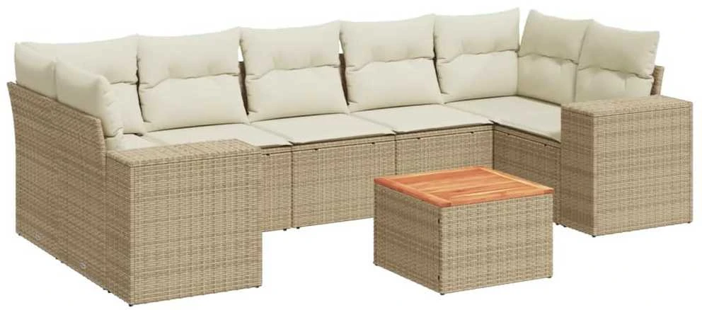 Sofa Sofos komplektas su pagalvėlėmis, 8 dalių, smėlio, poliratanas