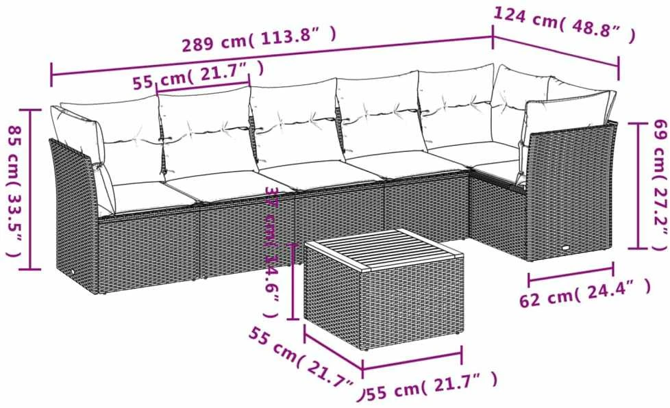 Sofa Sofos komplektas su pagalvėlėmis, 7 dalių, smėlio, poliratanas