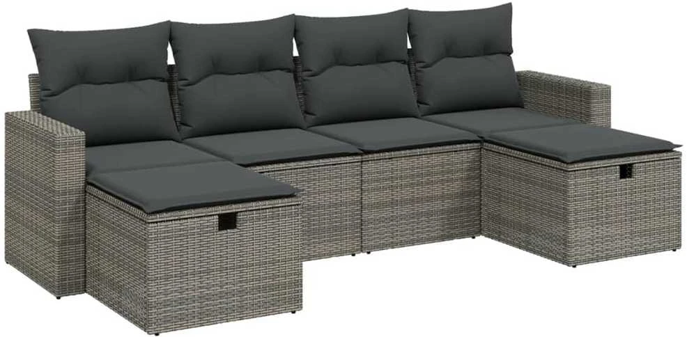 Sofa Sofos komplektas su pagalvėlėmis, 6 dalių, pilkas, poliratanas