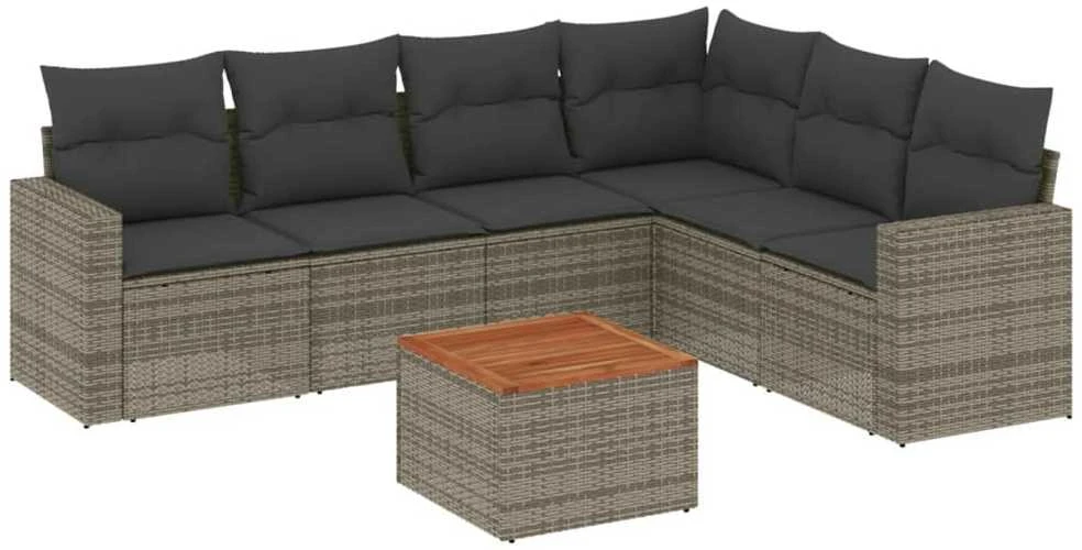 Sofa Sofos komplektas su pagalvėlėmis, 7 dalių, pilkas, poliratanas