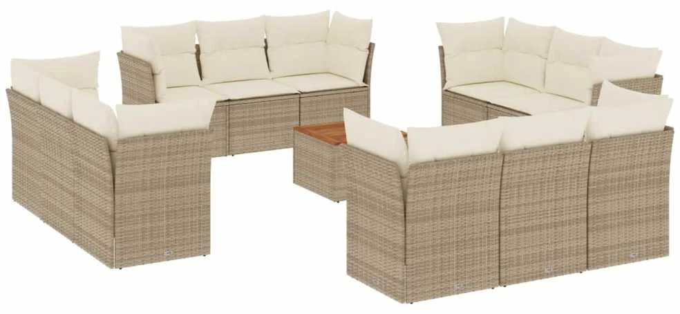 Lauko baldų komplektas Sofos komplektas su pagalvėlėmis, 13 dalių, smėlio, poliratanas