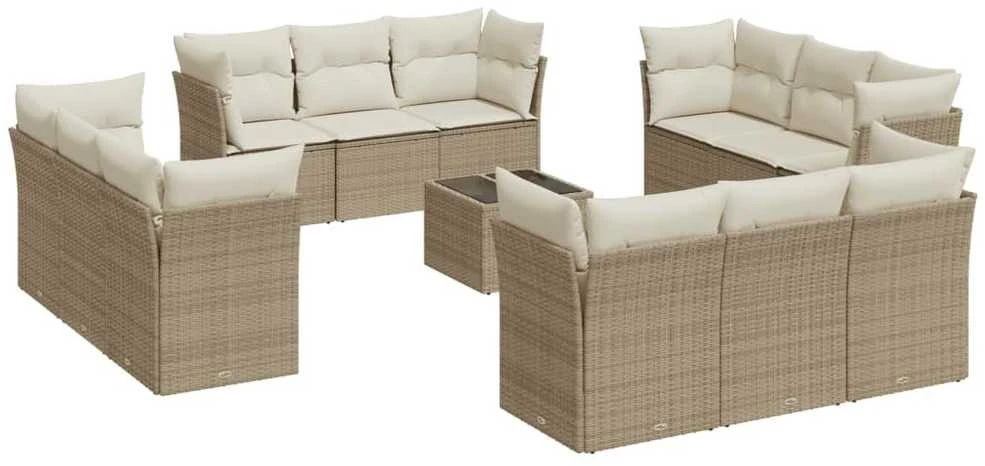 Sofa Sofos komplektas su pagalvėlėmis, 13 dalių, smėlio, poliratanas