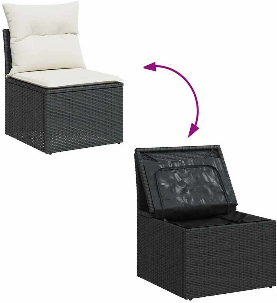 Sofa Sofos komplektas su pagalvėlėmis, 7 dalių, juodas, poliratanas