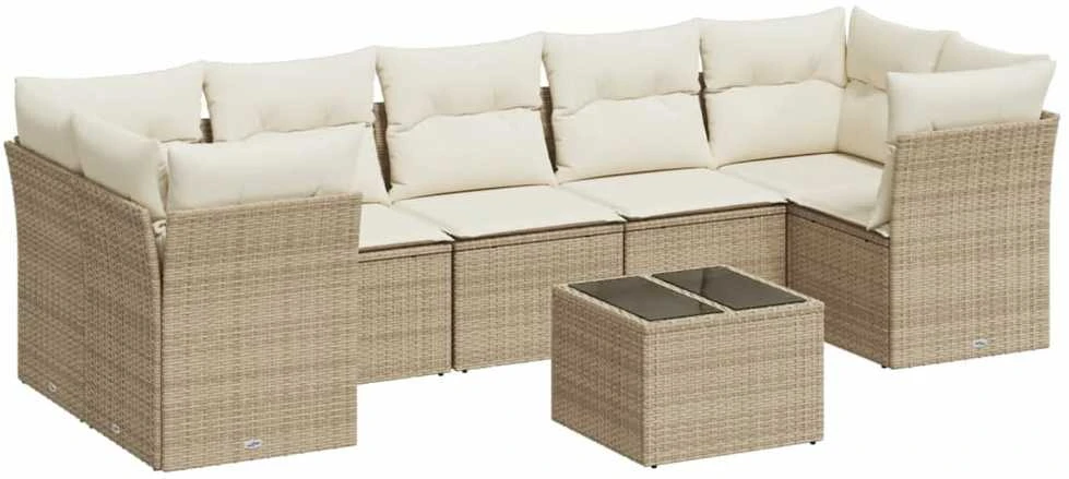 Sofa Sofos komplektas su pagalvėlėmis, 8 dalių, smėlio, poliratanas