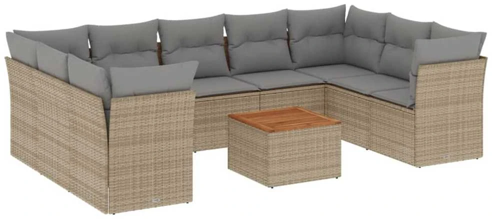 Sofa Sofos komplektas su pagalvėlėmis, 10 dalių, smėlio, poliratanas