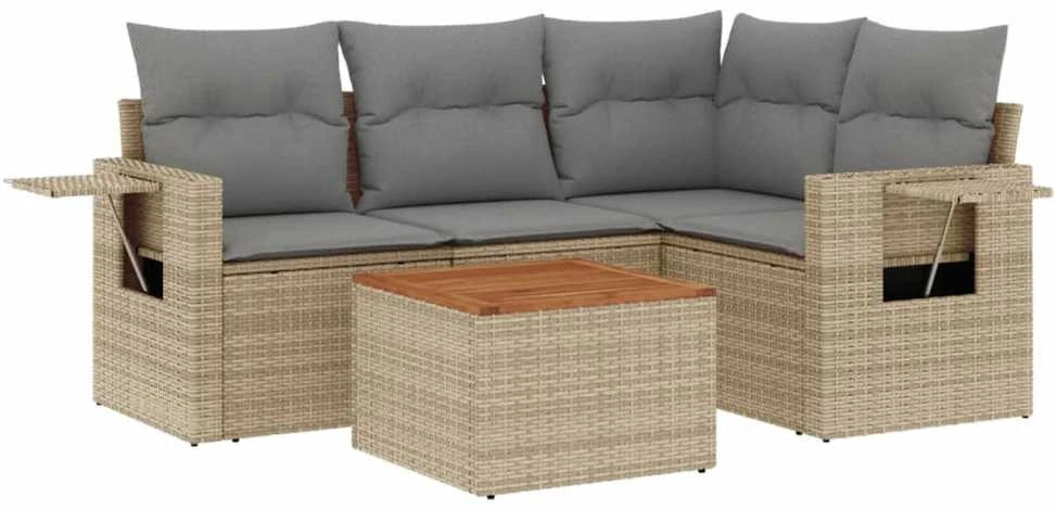 Sofa Sofos komplektas su pagalvėlėmis, 5 dalių, smėlio, poliratanas