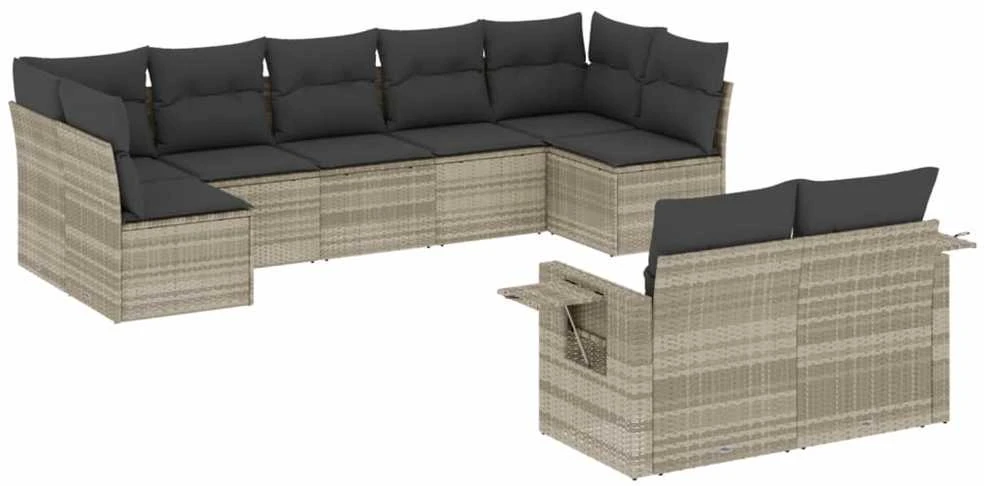 Sofa Sofos komplektas su pagalvėlėmis, 9 dalių, pilkas, poliratanas