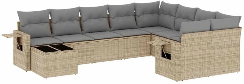 Sofa Sofos komplektas su pagalvėlėmis, 10 dalių, smėlio, poliratanas