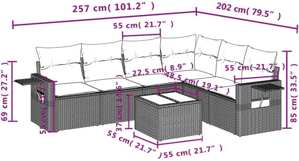 Sofa Sofos komplektas su pagalvėlėmis, 7 dalių, pilkas, poliratanas