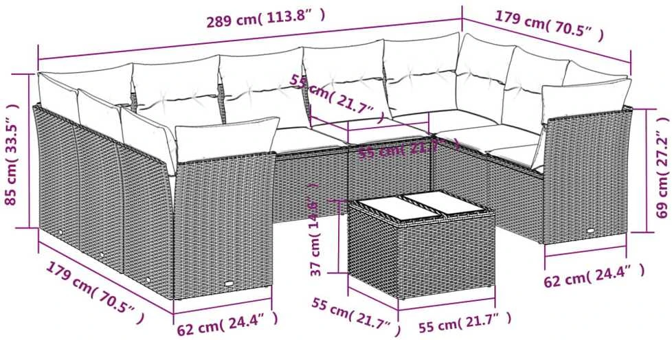 Sofa Sofos komplektas su pagalvėlėmis, 10 dalių, smėlio, poliratanas