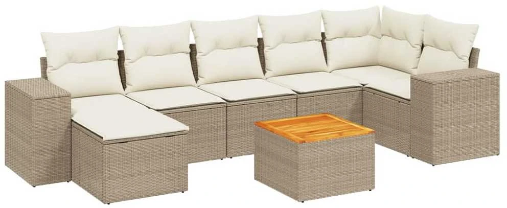 Sofa Sofos komplektas su pagalvėlėmis, 8 dalių, smėlio, poliratanas