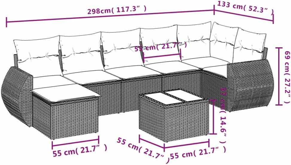 Sofa Sofos komplektas su pagalvėlėmis, 8 dalių, smėlio, poliratanas