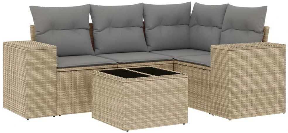 Sofa Sofos komplektas su pagalvėlėmis, 5 dalių, smėlio, poliratanas