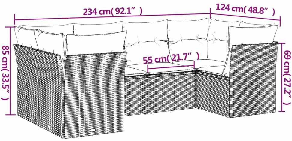 Sofa Sofos komplektas su pagalvėlėmis, 6 dalių, pilkas, poliratanas