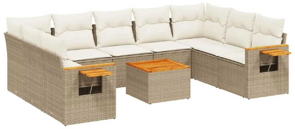 Sofa Sofos komplektas su pagalvėlėmis, 10 dalių, smėlio, poliratanas