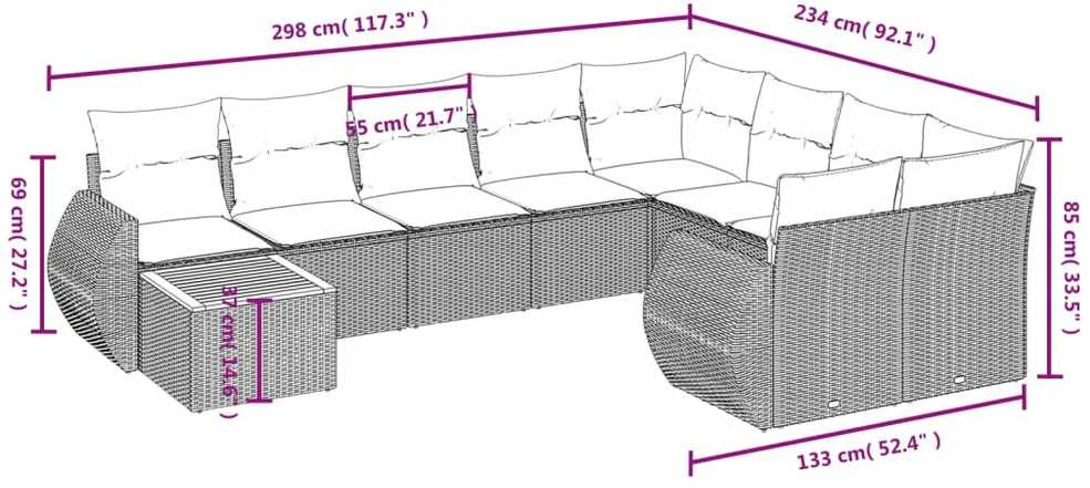 Lauko baldų komplektas Sofos komplektas su pagalvėlėmis, 10 dalių, smėlio, poliratanas