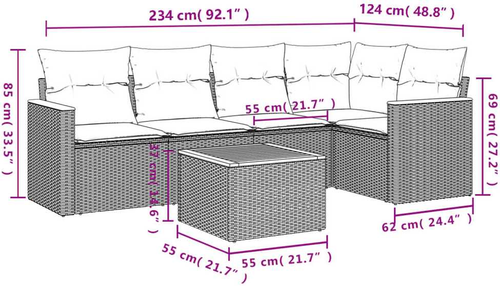 Sofa Sofos komplektas su pagalvėlėmis, 6 dalių, smėlio, poliratanas
