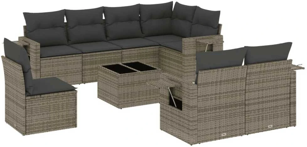 Sofa Sofos komplektas su pagalvėlėmis, 9 dalių, pilkas, poliratanas