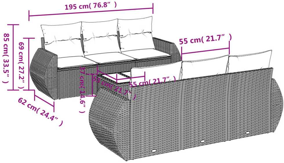 Sofa Sofos komplektas su pagalvėlėmis, 7 dalių, smėlio, poliratanas