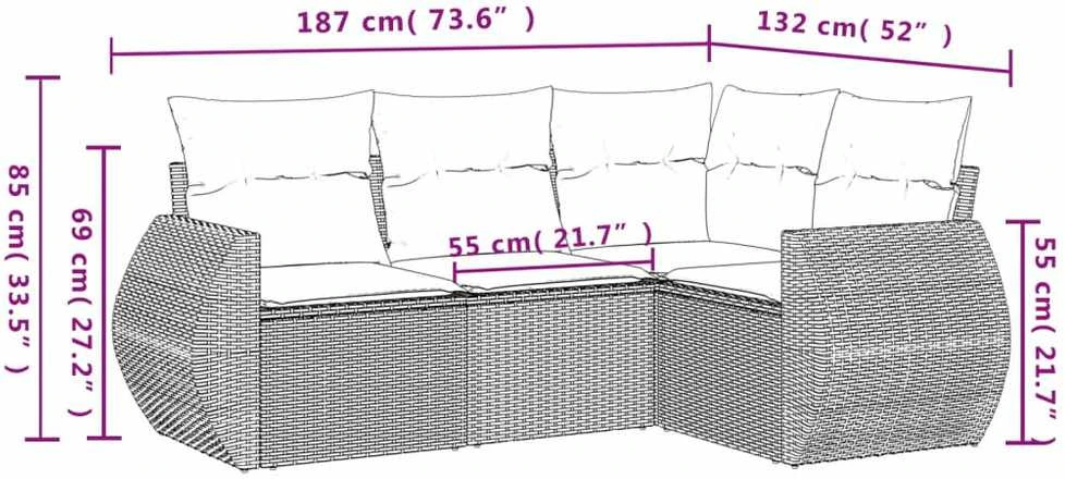 Sofa Sofos komplektas su pagalvėlėmis, 4 dalių, pilkas, poliratanas
