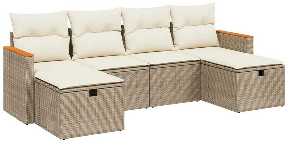 Sofa Sofos komplektas su pagalvėlėmis, 6 dalių, smėlio, poliratanas