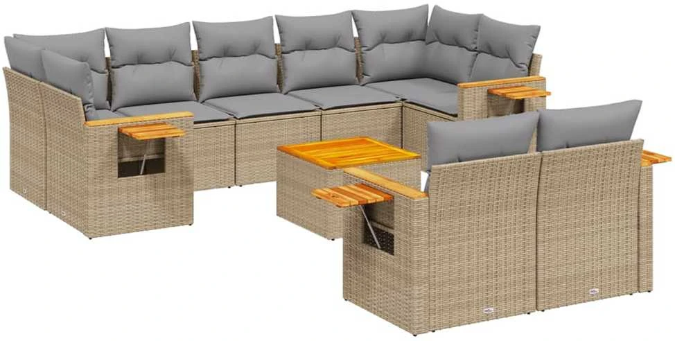 Sofa Sofos komplektas su pagalvėlėmis, 10 dalių, smėlio, poliratanas