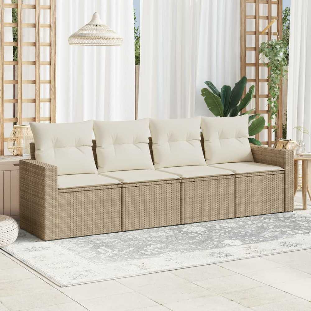 Sofa Sofos komplektas su pagalvėlėmis, 4 dalių, smėlio, poliratanas