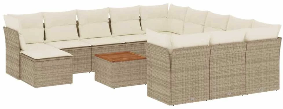 Sofa Sofos komplektas su pagalvėlėmis, 13 dalių, smėlio, poliratanas