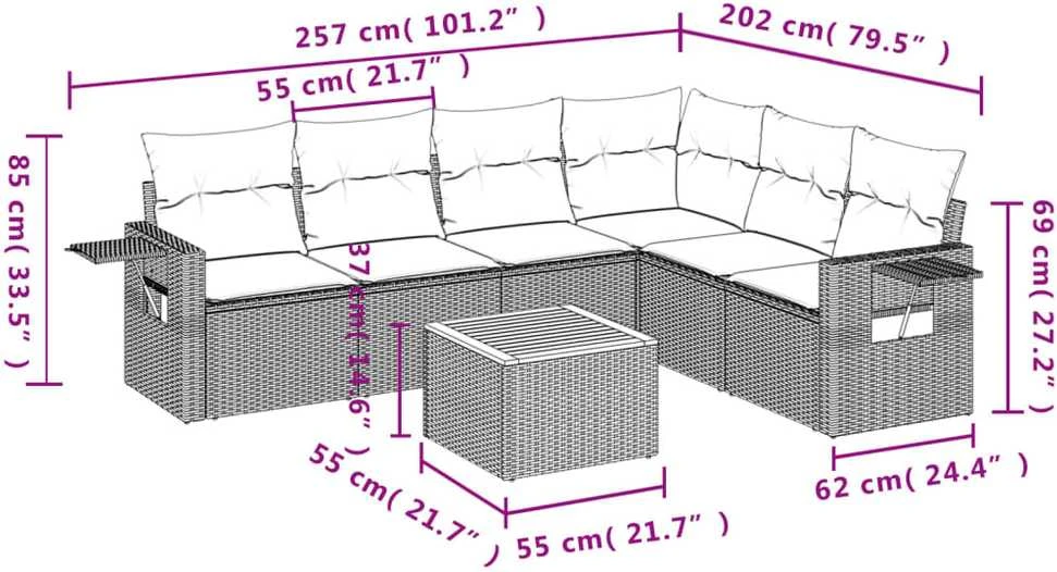 Sofa Sofos komplektas su pagalvėlėmis, 7 dalių, smėlio, poliratanas