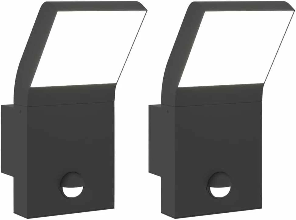 Lauko LED šviestuvai su jutikliais, 2vnt., juodi, aliuminis