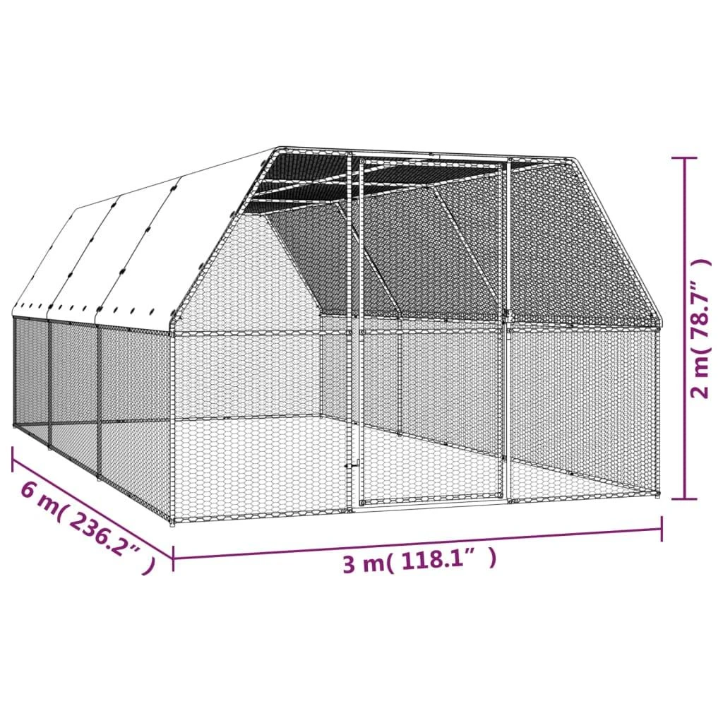 Lauko narvas viščiukams, 3x6x2m, galvanizuotas plienas