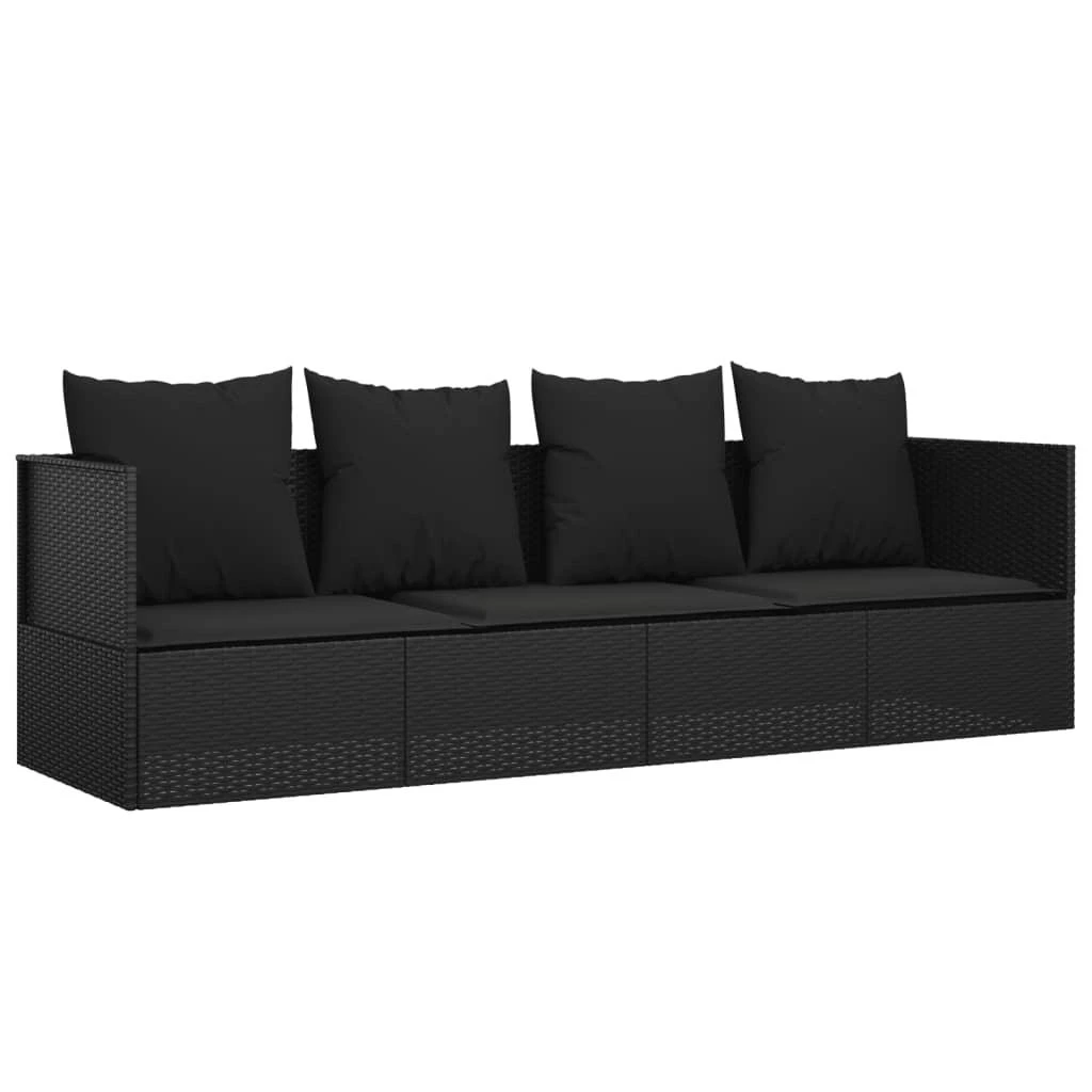 Sofa Lauko poilsio gultas su pagalvėlėmis, juodas, poliratanas